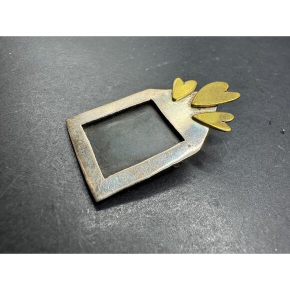 Vtg Far Fetched Sterling Silver 925 Brass Heart House Picture Frame Brooch Pin - Picture 3 of 10